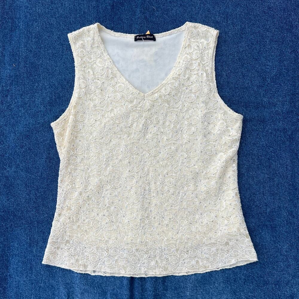 90s Brittany Black lace sparkle glitter tank